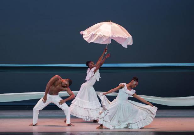 Solomon Dumas, Khalia Campbell and Samantha Figgins in Alvin Ailey’s “Revelations.” Photo: Paul Kolnik