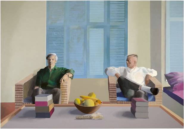David Hockney, "Christopher Isherwood and Don Bachardy." 1968, acrylic on canvas. Private collection. © David Hockney