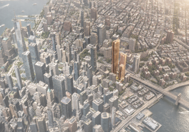 A rendering shows the proposed redevelopment of 100 Gold Street in Lower Manhattan.