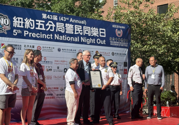 Commanding Officer Michael Lam with State Senator Brian Kavanagh, who presented the precinct with a proclamation of his own.