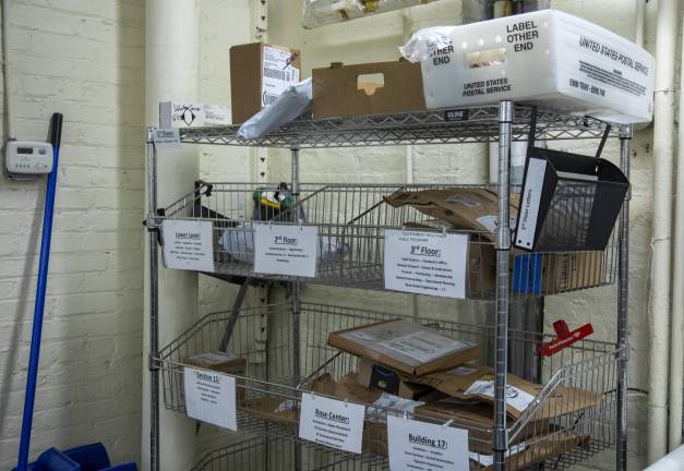A section of the museum’s mailroom, where packages and letters are shipped and received. (Photo: Martina Dimitrova)