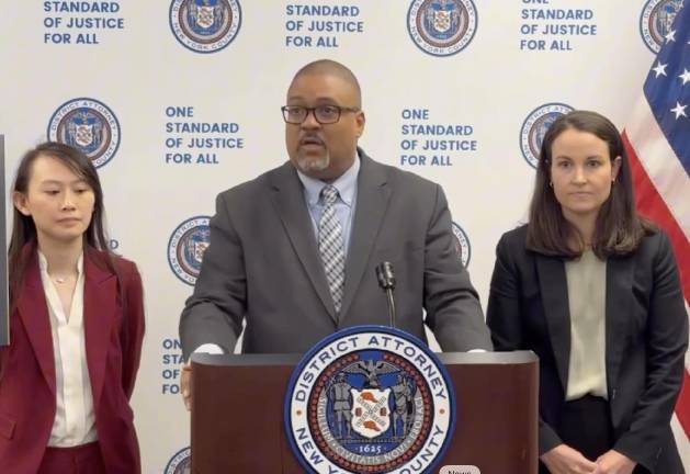 D.A. Alvin Bragg at Sept. 14 press conference announcing seizure of “deepfake” porn sites.