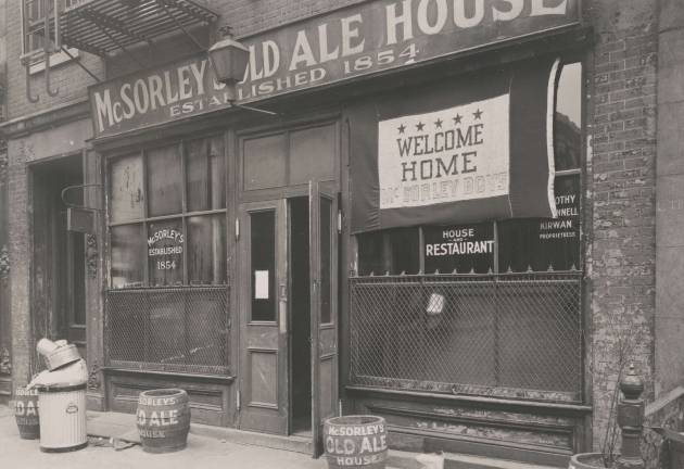 Todd Webb, East Seventh Street, New York ("Welcome Home McSorleyBoys"), 1946. Courtesy Museum of the City of New York and the Todd Webb Estate.