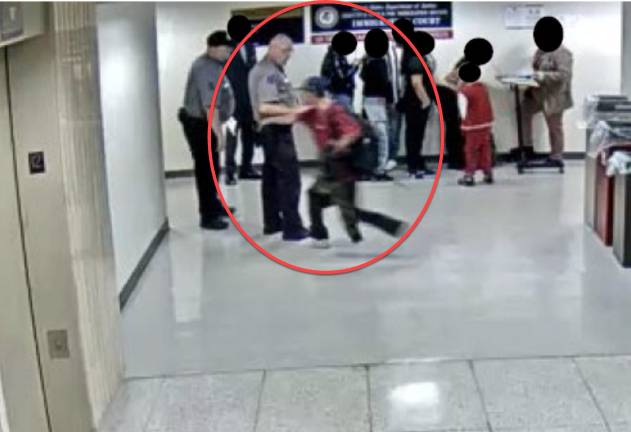 Honduran migrant Joel Antonio Alonzo allegedly assaulting federal officer on June 6.