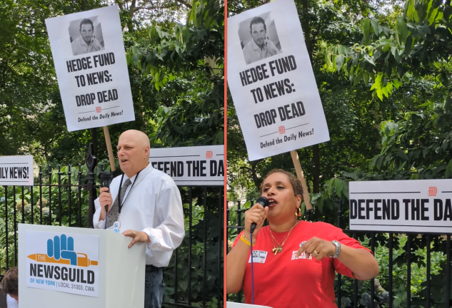 Left: <i>Daily News</i> reporter Kerry Burke. Right: NewsGuild President Susan DeCarava.