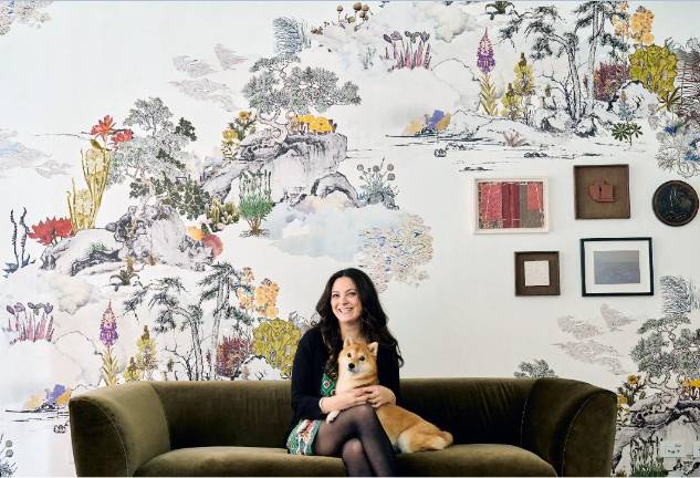 Heloise Pieaud, founder of Le Maison School of Music with her pup, part of her mission to make the school setting in a mansion on the UES as home like as possible.