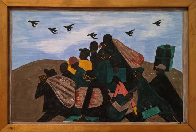 Jacob Lawrence, Panel 3 from “The Migration Series,” “From every Southern town migrants left by the hundreds to travel north.” Photo: Adel Gorgy