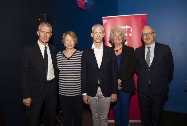 Officials at the preview (left to right): Didier Fusillier, president of La Villette; Marie-Monique Steckel, President of FIAF; Franck Reister, French Culture Minister; Katherine Branning, VP Library at FIAF; Philippe Etienne, French Ambassador to the US.