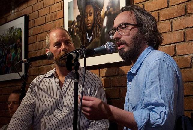 Dan Kaufman (left), author of “The Fall of Wisconsin,” with Glenn Raucher, curator and host of the Half King reading series. Photo courtesy of Glenn Raucher