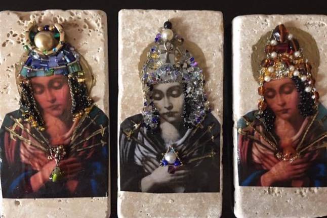 Three of Giovanna Di Lieto’s “Warrior Madonna” tiles. Photo courtesy of Giovanna Di Lieto