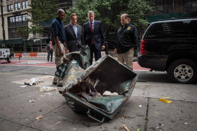 Mayor Bill de Blasio and Gov. Andrew Cuomo on Sept. 18 at the site of an explosion in Chelsea the night before. Photo: Michael Appleton/Mayoral Photography Office.
