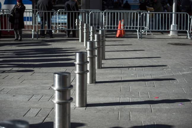 Additional metal bollards will be installed in Times Square and other high-profile Manhattan locations as a protective measure against vehicle attacks. Photo: Ed Reed/Mayoral Photography Office.
