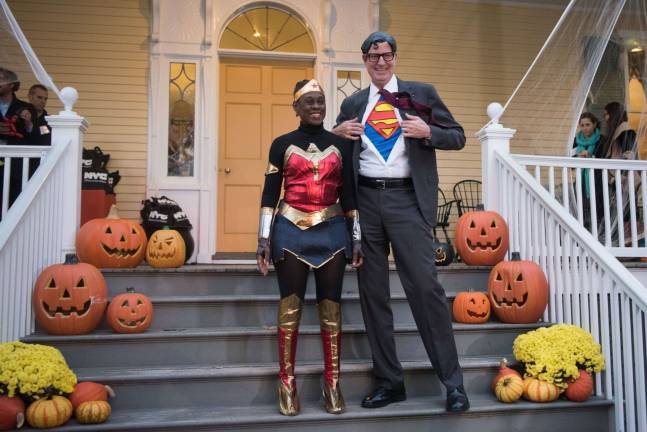 Mayor Bill de Blasio and First Lady Chirlane McCray host Gracie Mansion Halloween dressed at Clark Kent and Wonder Woman on Friday, October 27. Photo: Michael Appleton/Mayoral Photography Office