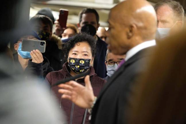 Mayor Eric Adams provides an update on the fatal attack of an Asian woman in Times Square on Saturday, January 15, 2022. Photo: Ed Reed/Mayoral Photography Office
