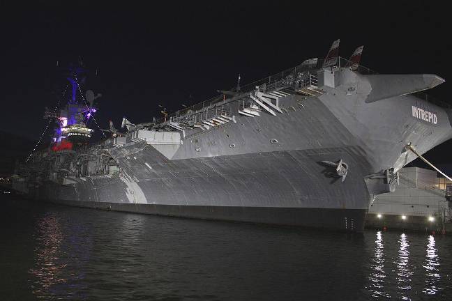 USS Intrepid at night,Pier 86 at 46th Street, Manhattan.