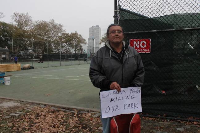 Tonto Cabrera, a sixteen-year resident of the Lower East Side, at the East River Park tennis courts. Photo: Gaby Messino