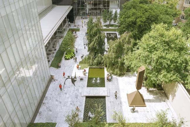 View of the Abby Aldrich Rockefeller Sculpture Garden, looking west, summer 2017. The Museum of Modern Art Archives.