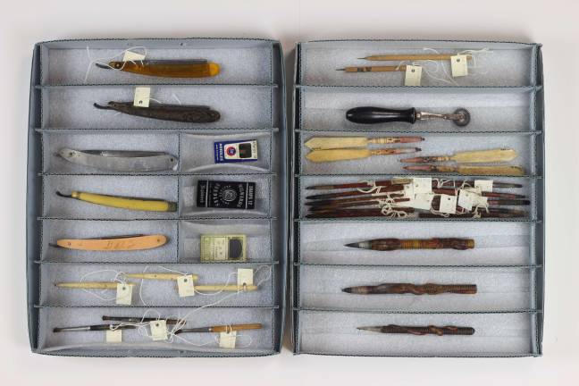 Augustus &#x201c;Gus&#x201d; Wagner (American, 1872-1941). Tattooing tools, ca. 1900-1940. Metal, wood, bone, plastic, textile, paper. The Alan Govenar and Kaleta Doolin Tattoo Collection