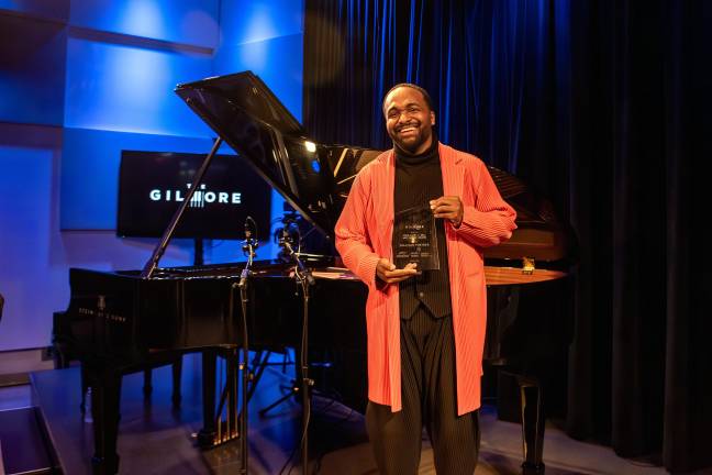 Pianist Sullivan Fortner receives The Gilmore’s inaugural 2026 Larry J. Bell Jazz Artist Award, on Oct. 8, 2025, at The Jerome L. Greene Space in New York City.