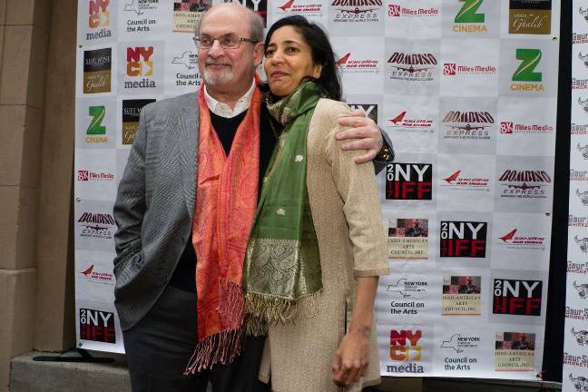 Salman Rushdie and Kiran Desai on the red carpet at opening of 2017 New York Indian Film Festival. Photo: Maria Boyadjieva