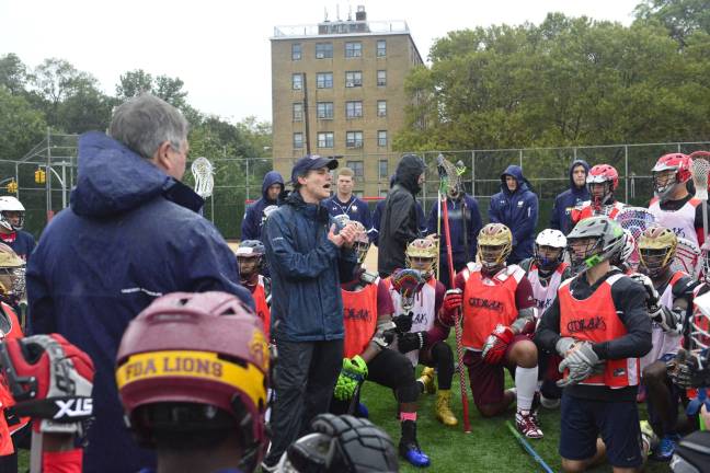 CityLax Founder Mat Levine leading instruction at a recent CityLax clinic with Notre Dame&#x2019;s Men&#x2019;s Lacrosse Team. Photo: Renzo Spirit Buffalo