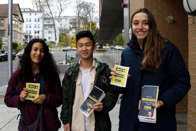 Upper West Sider Ellie Pfeffer, right, with supporters, ran for local office as a freshman at Cornell University this fall.