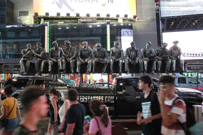 Sergio Furnari's sculpted replica of Charles Ebbets's photograph, "Lunch atop a Skyscraper." Photo: Rose Lytle