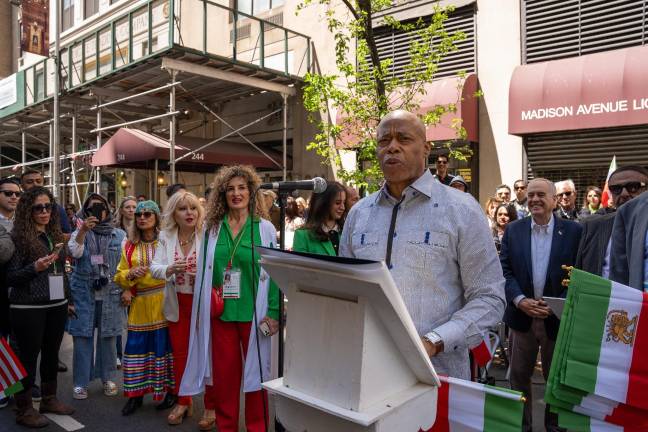 Mayor Adams addresses the Persian Day Parade