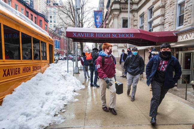 Students being dismissed from Xavier High School in February. Photo courtesy of Xavier High School