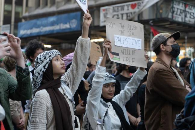 Demonstrators at the pro-Palestine rally on Oct. 13.