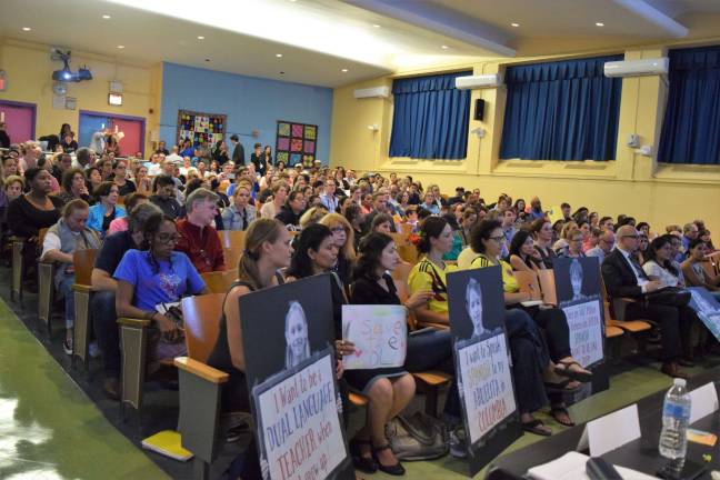 A Sept. 26 town hall meeting with Schools Chancellor Richard Carranza attracted a large crowd of students, parents and teachers to the auditorium at P.S. 163 on West 97th Street. Photo: Michael Garofalo