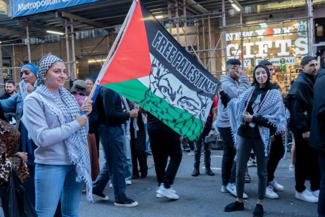 Demonstrators at the pro-Palestine rally in Times Sq. on Oct. 13.