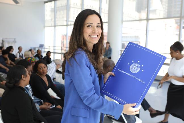 Carlina Rivera on May 1 with the New York City Council proclamation to posthumously honor the life and legacy of dancer Judith Jamison.