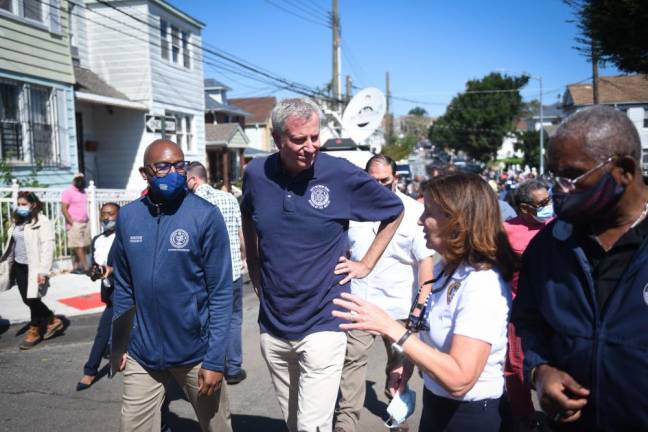 Mayor Bill de Blasio tours locations around the New York City which experienced flash flooding on Thursday, September 2, 2021. Photo: Michael Appleton/Mayoral Photography Office