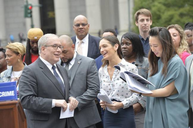 Scott Stringer at the press conference about his report.