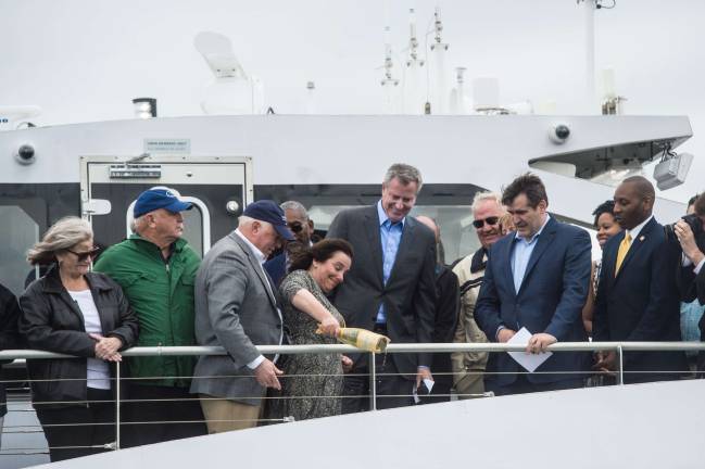 Mayor Bill de Blasio joins other elected officials and invited guests for a ceremonial ferry trip from the Rockaways to Manhattan on Sunday, April 30, 2017. Photo: Michael Appleton/Mayoral Photography Office