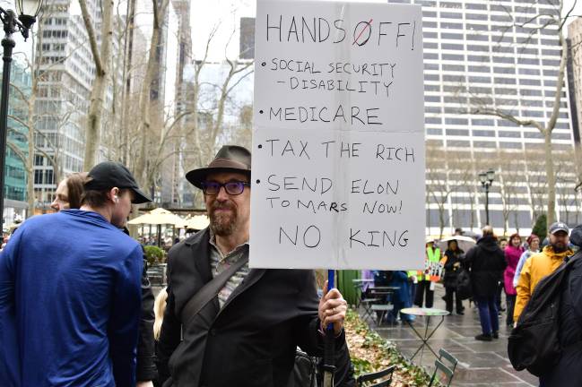 Protestors were speaking out against a wide number of Trump policies at a “Hands Off” demonstration on April 5.