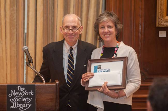 Warren Wechsler, chair of the New York City Book Awards jury, with Roxane Orgill, co-author of “Jazz Day.” Photo: Karen Smul