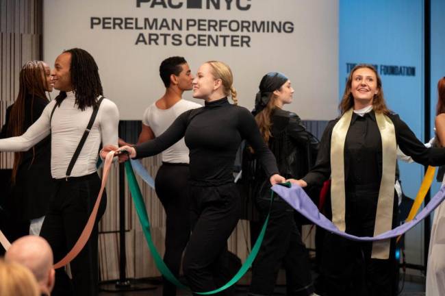 Members of the Joffrey Ballet School perform at the Sept. 13 ribbon-cutting for the PAC NYC Perelman Arts Center.
