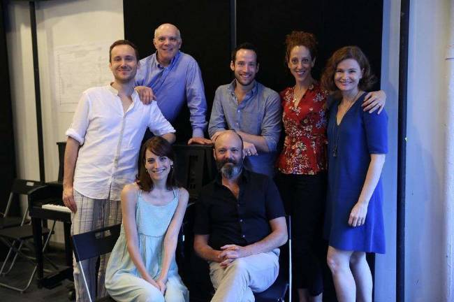Claire Brownell, standing far right, stars as Cosima Wagner in Allan Leicht's “My Parsifal Conductor,” opening at the Marjorie S. Deane Theater later this month. Also pictured, left to right standing, are Carlo Bosticco, Eddie Korbich, Logan James Hall and Alison Cimmet. Sitting are Jazmin Gorsline and Geoffrey Cantor. Photo: Carol Rosegg