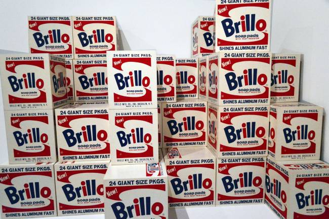 Andy Warhol, "Brillo Boxes," 1969, Silkscreen ink on wood, fifty parts 20 x 20 x 17 in. each. Credit: Adel Gorgy