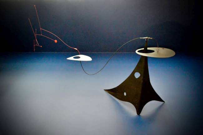 Alexander Calder, &quot;Parasite,&quot; 1947. Sheet metal, wire and paint, 41 &times; 68 &times; 28 in. Calder Foundation, New York; promised gift of Holton Rower. Photo: Adel Gorgy
