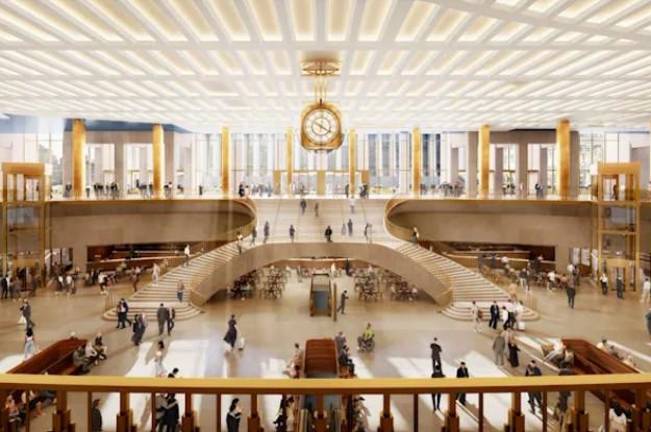 Interior of the proposed new Penn Station will allow light from a new entrance on the Eighth Ave. side of the station to flood into the station. The current subterranean station has no outdoor light at all.