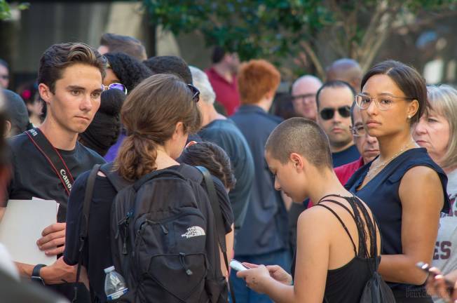 David Hogg (left) and Emma Gonzalez (front, second from right) at a rally in Fort Lauderdale on February 17. Photo: Barry Stock, via flickr
