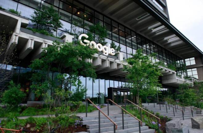 Google purchased office space on the site of the old St. John’s Terminal near Hudson River Park in Hudson Square, May 10, 2024. Photo: Alex Krales/THE CITY