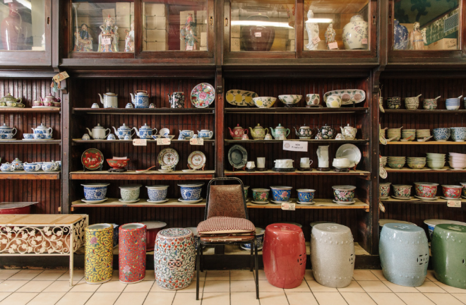 Porcelain pieces at Wing on Wo &amp; Co. Photo: Ricky Rhodes