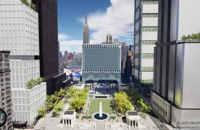 A new Penn Station without Madison Square Garden could allow space for a grand entrance on Seventh Avenue and public park space as well, according to a plan circulated by the Grand Penn Community Alliance.