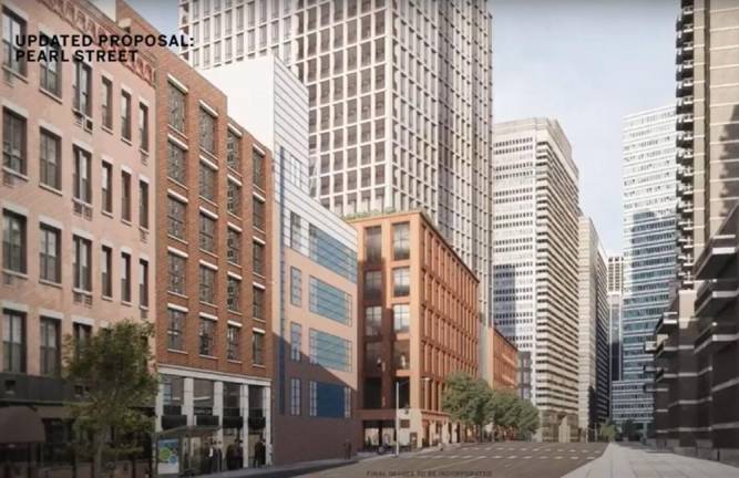 Rendering of revised design from Pearl Street view. Courtesy of Howard Hughes Coproration and SOM