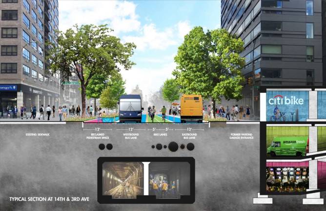 The winning entry of TransAlt's &quot;L-ternative Visions&quot; contest proposed&#xa0;a 14th Street without cars, prioritizing shuttle buses and pedestrian malls for the 250,000 commuters that will be displaced.&#xa0;Courtesy of TransAlt