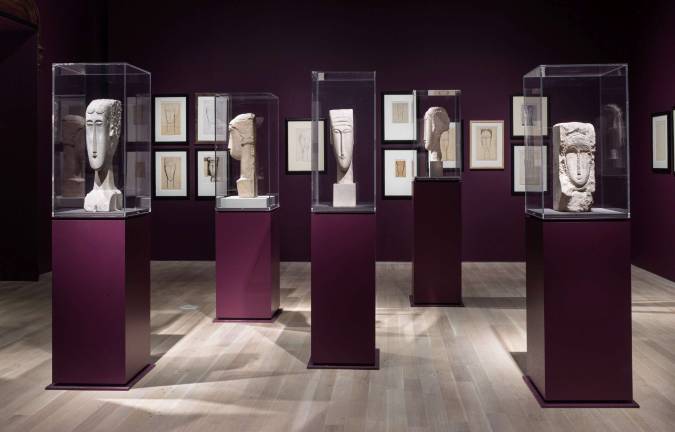 Installation view of the exhibition "Modigliani Unmasked." On view through February 4, 2018. The Jewish Museum, New York.